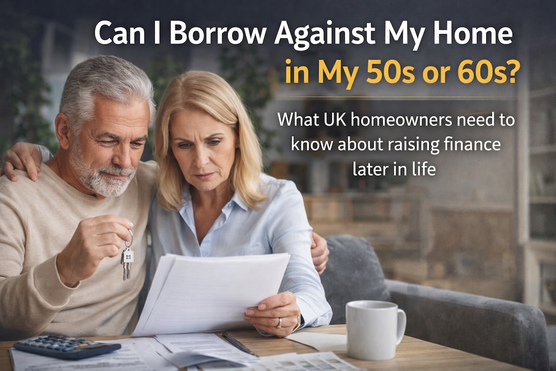 Older couple reviewing paperwork at home while considering borrowing against home equity in their 50s or 60s